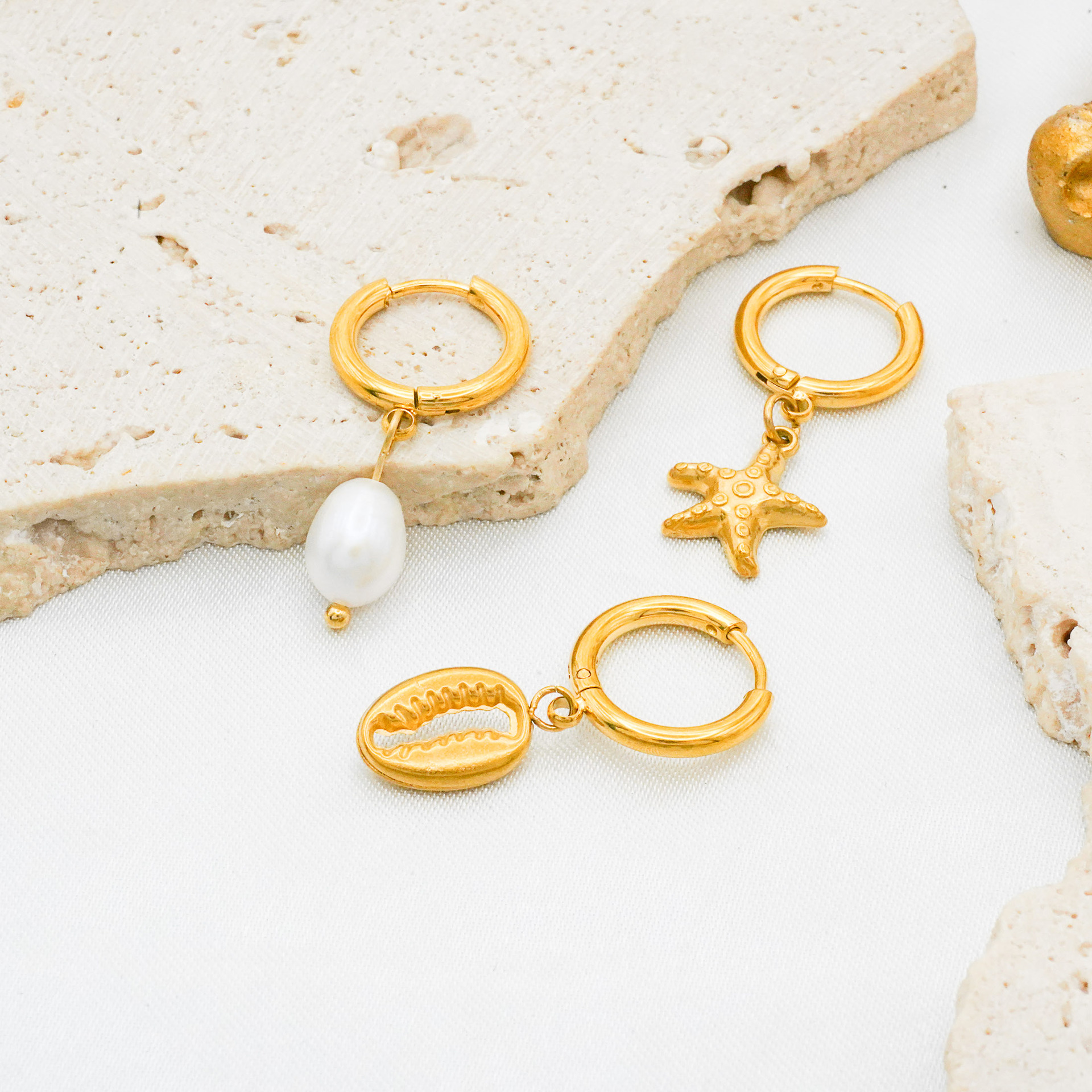 European Ocean Series Stainless Steel Earrings — 18K Plated